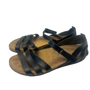 El Naturalista Zumaia Black Leather Sandals Cork Footbed Strappy Flat 41 US 10.5